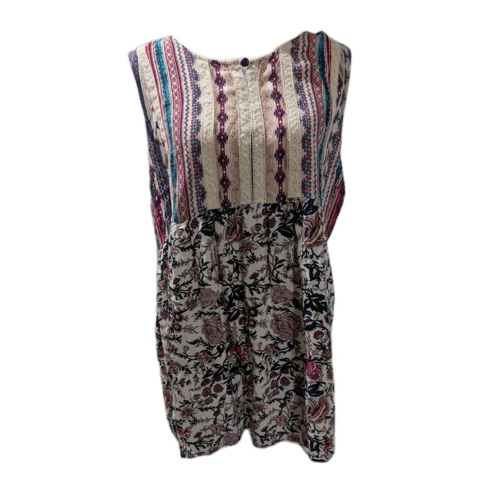 Umgee Cream Multi-Color Patterned Short Sleeve Top